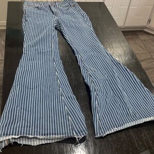 Judy Blue Navy and White Striped Flare Jeans